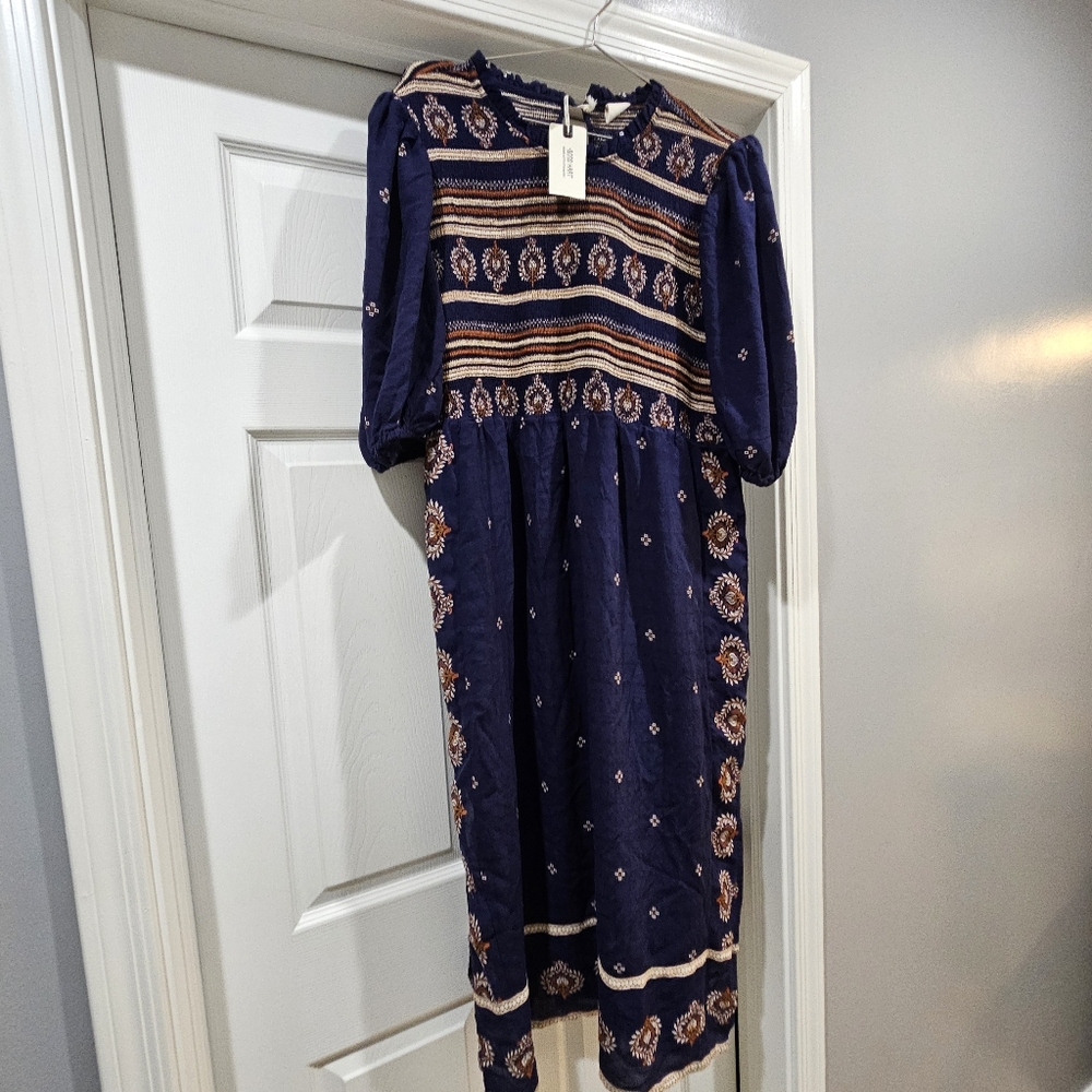 Matilda Jane/Good Hart Bohemian Navy Blue Dress with Floral Patterns